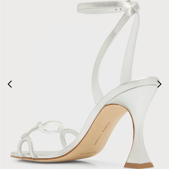 Manolo Blahnik Kamistra Metallic Circle Cutout Sandals (5) - Picture 6 of 14